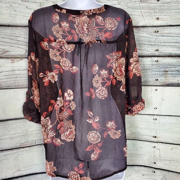 Maurices Women’s Floral Sheer Blouse Size M Brown Red 3/4 Sleeve NWT - Picture 7 of 10